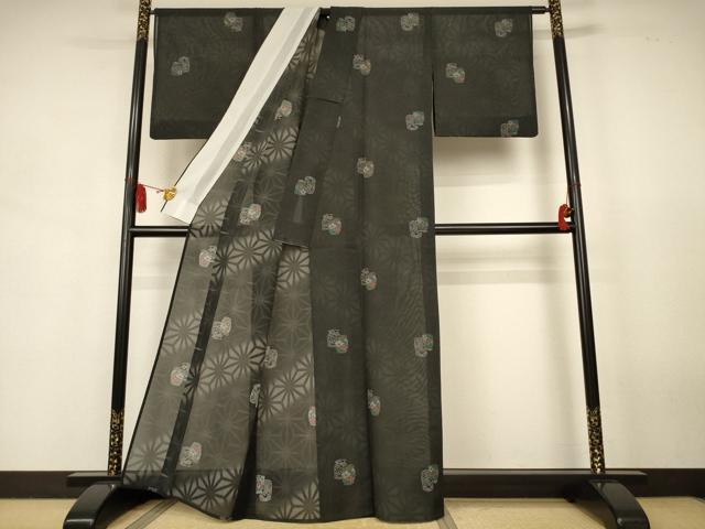 平和屋着物*夏物 小紋 紗 仕覆花文 洗える着物 AABJ9133jd