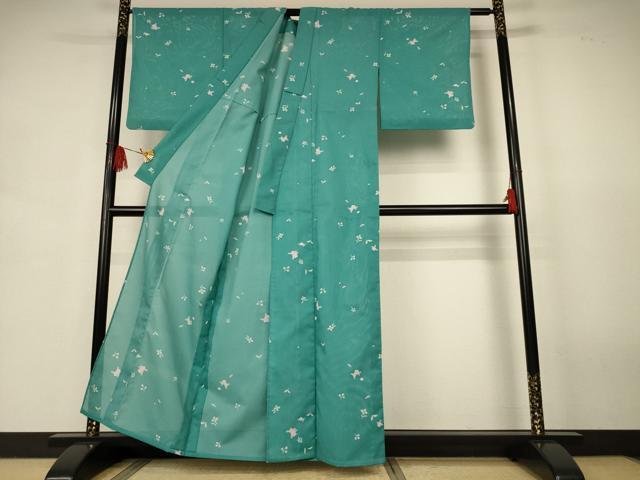 平和屋着物*夏物 小紋 絽 舞花文 洗える着物 AABJ9151jd