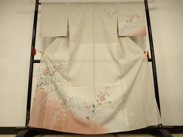 平和屋着物*夏物 訪問着 絽 友禅 草花文 暈し染め 正絹 逸品 AABJ9155jd