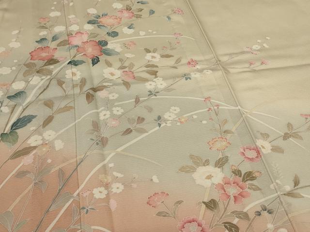 平和屋着物*夏物 訪問着 絽 友禅 草花文 暈し染め 正絹 逸品 AABJ9155jd