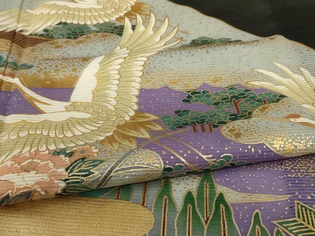 平和屋着物*夏物 黒留袖 絽 風景花鳥文 金彩 洗える着物 AABJ9163jd