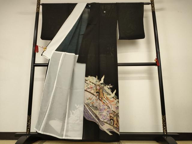 平和屋着物*夏物 黒留袖 絽 御所車花鳥文 金彩 洗える着物 AABJ9164jd
