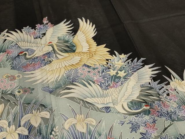 平和屋着物*夏物 黒留袖 絽 花鳥文 銀彩 洗える着物 AABJ9165jd