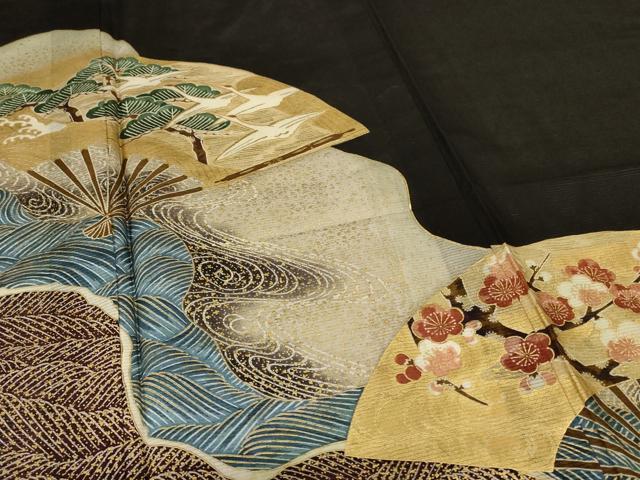 平和屋着物*夏物 黒留袖 絽 流水扇面花鳥文 金彩 洗える着物 AABJ9169jd