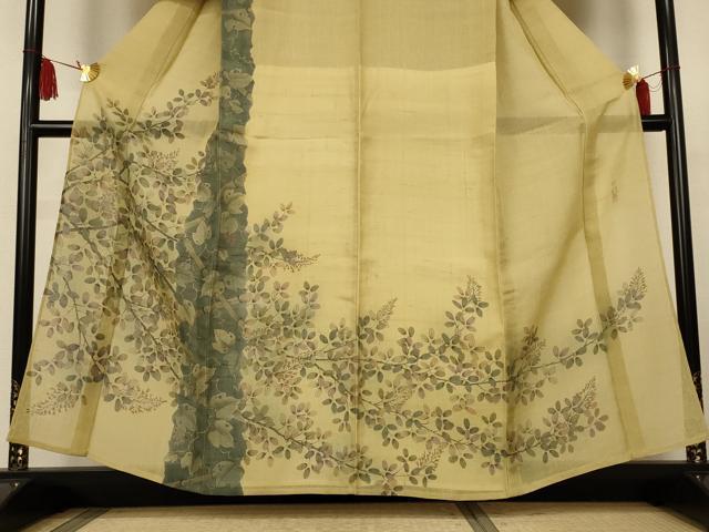 平和屋着物*夏物 友禅作家 高橋り明 訪問着 生紬 紗 蔦の葉文 金彩 正絹 逸品 AABJ9173jd