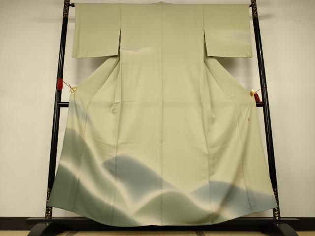 平和屋着物*夏物 十日町 加賀草木友禅の第一人者 田村哲彦 訪問着 縦絽 遠山文 暈し染め 正絹 逸品 AABJ9177jd