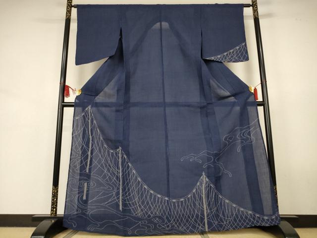 平和屋着物*夏物 小千谷ちぢみ 訪問着 流水風景文 麻 逸品 AABJ9189jd