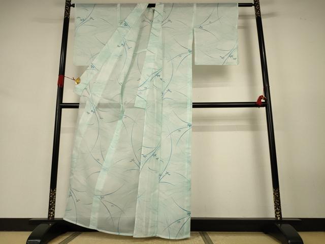 平和屋着物*夏物 小紋 絽 芝葉文 暈し染め 洗える着物 AABJ9191jd