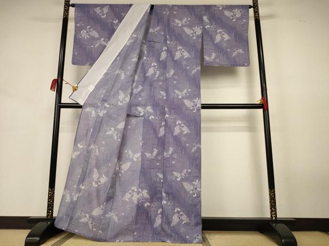平和屋着物*夏物 小紋 絽 舞蝶文 洗える着物 AABJ9196jd