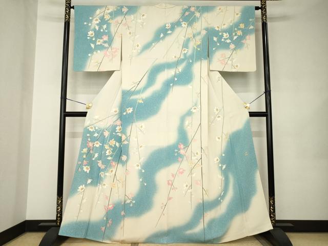 平和屋着物●訪問着 友禅 作家物 枝花文 暈し染め 正絹 逸品 AABJ9201ck