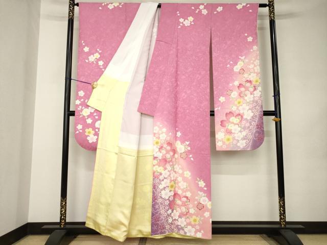 平和屋着物●豪華振袖 舞桜 暈し染め 正絹 逸品 AABJ9208ck