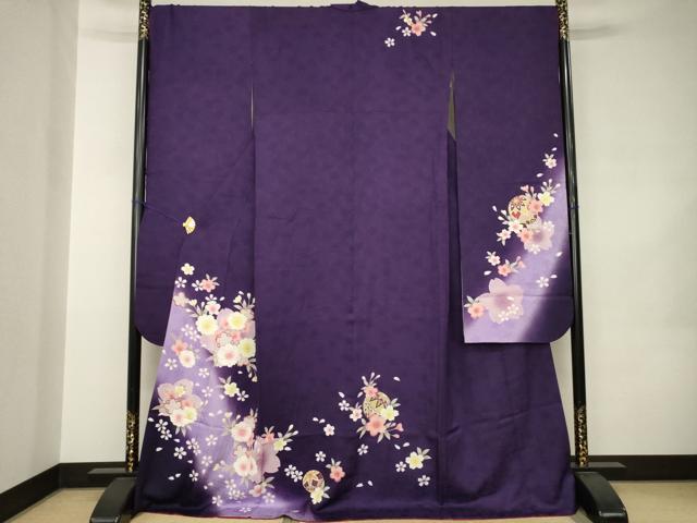 平和屋着物●豪華振袖 舞桜文 暈し染め 金彩 ロング丈 正絹 逸品 AABJ9212ck