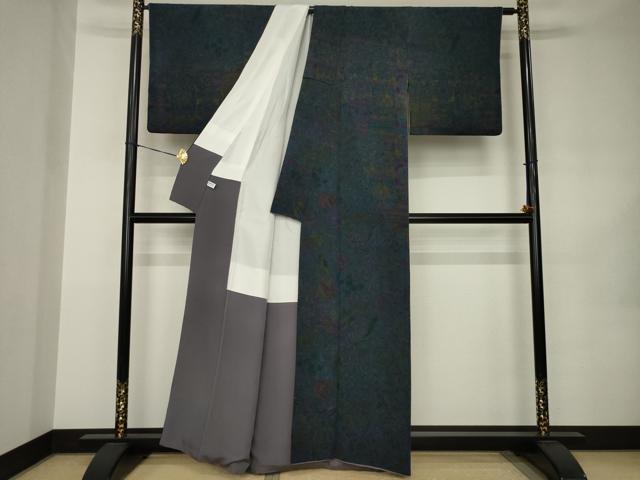 平和屋着物●前田仁仙 仁仙更紗 訪問着 更紗花文 鬼しぼ縮緬 正絹 逸品 AABJ9216ck