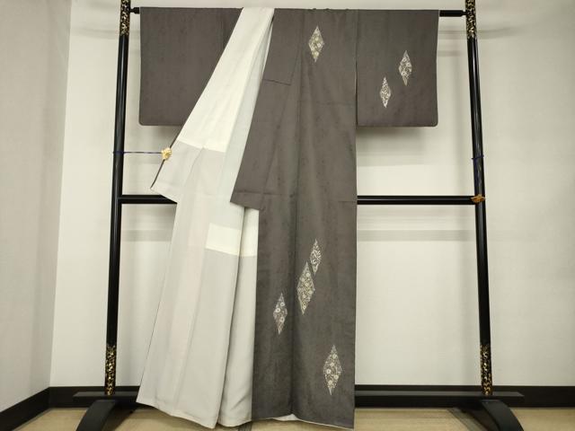 平和屋着物●訪問着 総刺繍 花菱文 反端付き 正絹 逸品 AABJ9218ck