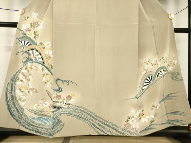 平和屋着物●創業130年 江戸染繍友禅 大彦 訪問着 刺繍 立波源氏車文 金彩 正絹 逸品 AABJ9221ck