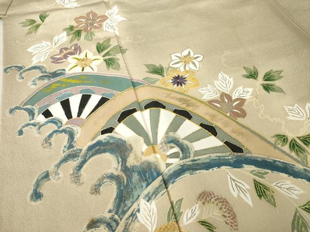平和屋着物●創業130年 江戸染繍友禅 大彦 訪問着 刺繍 立波源氏車文 金彩 正絹 逸品 AABJ9221ck