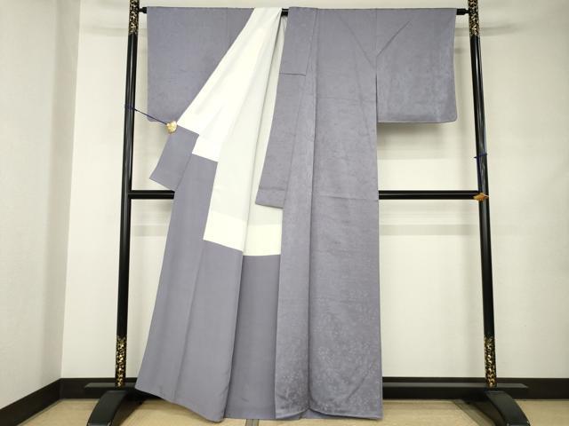 平和屋着物●上質な色無地 鹿 鶴 薄鼠色 正絹 逸品 AABJ9230ck