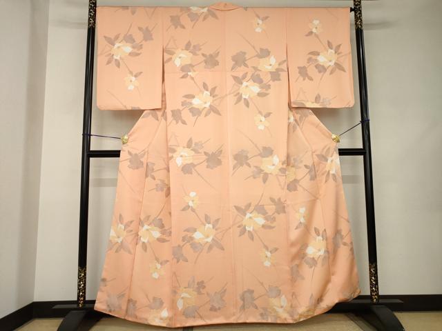 平和屋着物●上質な小紋 地紋起こし 枝花文 正絹 逸品 AABJ9234ck