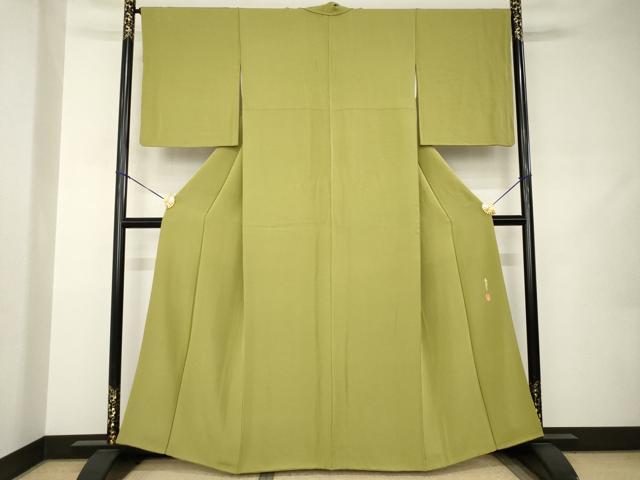 平和屋着物●本草木染作家 瑞鳳 色無地 抹茶色 正絹 逸品 AABJ9235ck