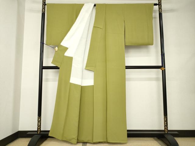 平和屋着物●本草木染作家 瑞鳳 色無地 抹茶色 正絹 逸品 AABJ9235ck