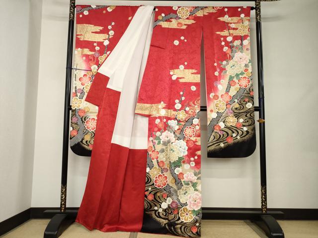 平和屋着物●豪華振袖 駒刺繍 枝花文 暈し染め 金彩 正絹 逸品 AABJ9241ck