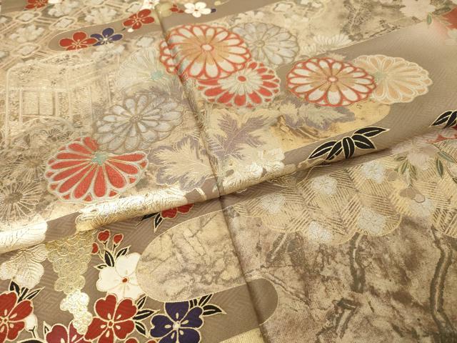 平和屋着物●豪華振袖 エ霞御所車花文 暈し染め 金銀彩 正絹 逸品 AABJ9243ck