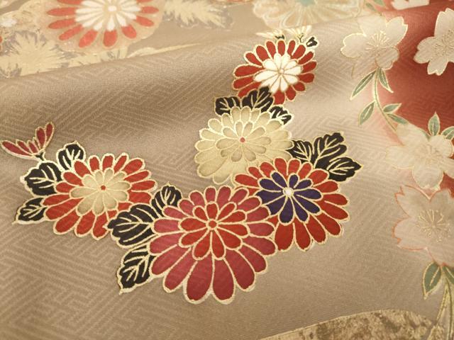 平和屋着物●豪華振袖 エ霞御所車花文 暈し染め 金銀彩 正絹 逸品 AABJ9243ck