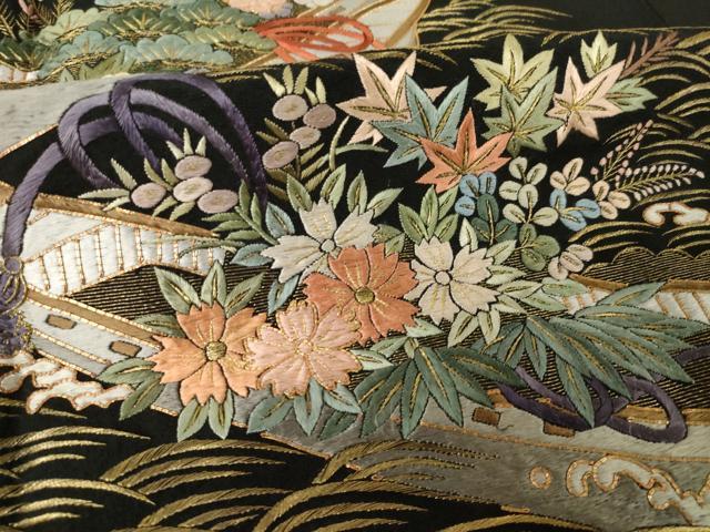 平和屋着物●豪華黒留袖 作家物 総刺繍 渡し船 草花文 正絹 逸品 AABJ9246ck