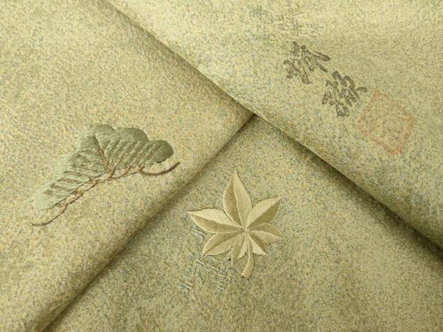 平和屋着物●訪問着 作家物 刺繍 松 笹 銀杏 金彩 正絹 逸品 AABJ9249ck