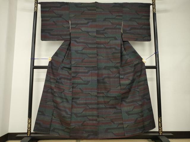 平和屋着物●本場結城紬 重要無形文化財 80亀甲 幾何学文様 正絹 逸品 AABJ9250ck