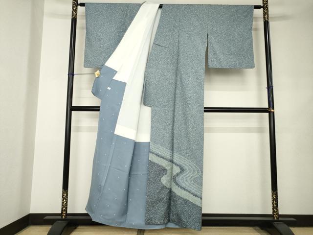 平和屋着物●本場大島紬 染大島 訪問着 絞り 流水文 たたき染め 正絹 逸品 AABJ9255ck
