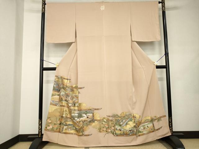 平和屋着物●豪華色留袖 刺繍 人物風景花文 正絹 逸品 未使用 AABJ9256ck