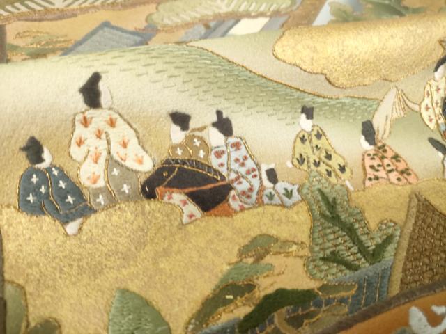 平和屋着物●豪華色留袖 刺繍 人物風景花文 正絹 逸品 未使用 AABJ9256ck