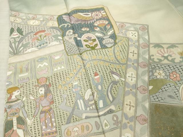 平和屋着物●訪問着 中国三大刺繍 スワトウ刺繍 汕頭刺繍 人物更紗花文 正絹 逸品 AABJ9258ck