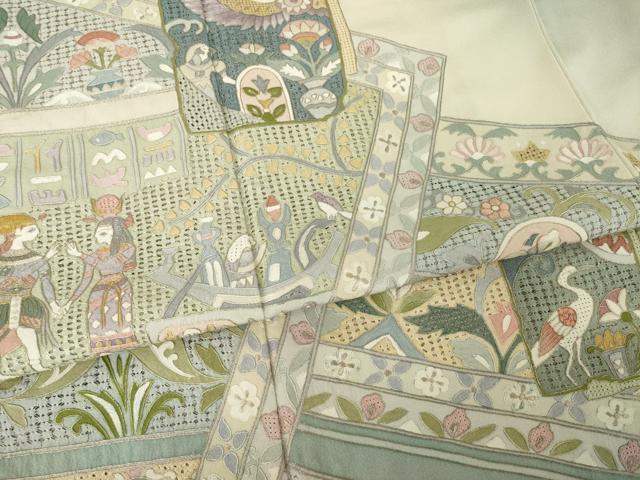 平和屋着物●訪問着 中国三大刺繍 スワトウ刺繍 汕頭刺繍 人物更紗花文 正絹 逸品 AABJ9258ck