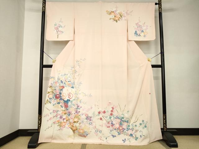 平和屋着物●訪問着 友禅 作家物 草花文 ロング丈 正絹 逸品 未使用 AABJ9264ck