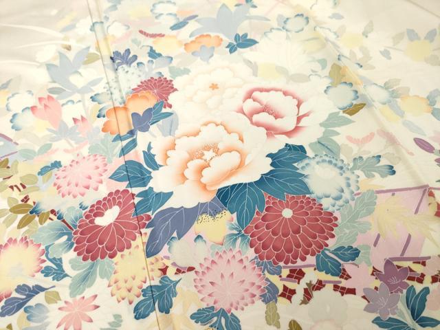 平和屋着物●訪問着 友禅 作家物 草花文 ロング丈 正絹 逸品 未使用 AABJ9264ck