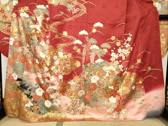 平和屋着物●豪華振袖 御所車花文 暈し染め 金彩 正絹 逸品 AABJ9273ck