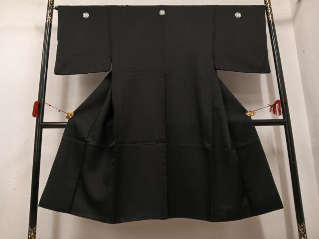 平和屋着物●男性 黒紋付 菱地紋 洗える着物 AABJ9295ph