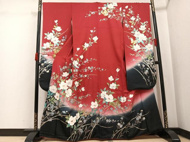 平和屋着物●豪華振袖 花蝶文 暈し染め 金銀彩 銀通し地 正絹 逸品 AABJ9313ph
