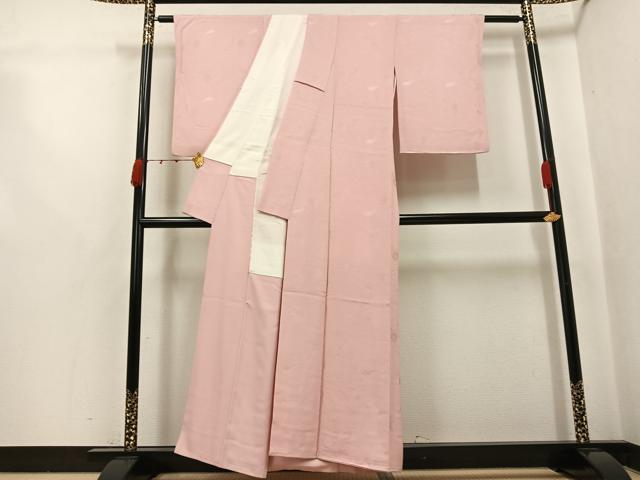 平和屋着物●上質な色無地 檜扇鼓地紋 水柿色 正絹 逸品 AABJ9319ph