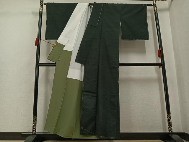 平和屋着物●訪問着 紬地 斜縞 黒地 さが美扱い 正絹 逸品 未使用 AABJ9323ph