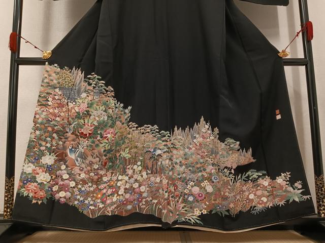平和屋着物●本加賀友禅作家 土田外男 黒留袖 花鳥文 正絹 逸品 AABJ9325ph