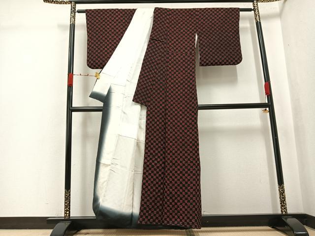 平和屋着物●上質な小紋 総絞り 市松文 正絹 逸品 AABJ9335ph