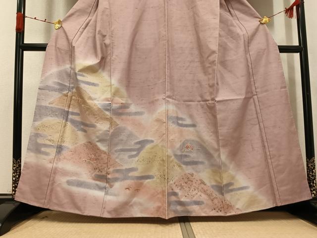 平和屋着物●訪問着 紬地 刺繍 遠山霞草花文 暈し染め 金彩 正絹 逸品 AABJ9340ph