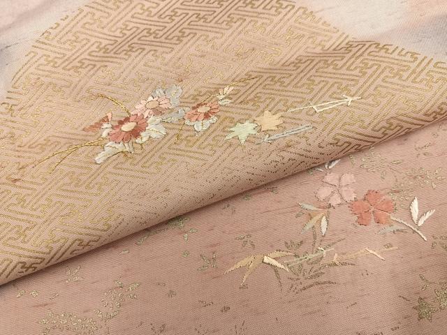 平和屋着物●訪問着 紬地 刺繍 遠山霞草花文 暈し染め 金彩 正絹 逸品 AABJ9340ph