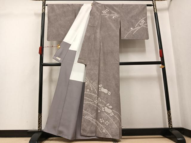 平和屋着物●本場縞大島紬 訪問着 絞り 兎花文 やまと金ラベル 正絹 逸品 未使用 AABJ9345ph