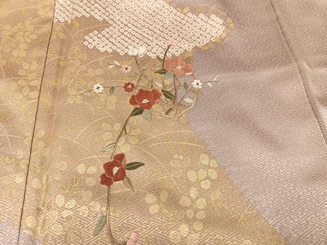 平和屋着物●訪問着 絞り 刺繍 枝椿 金彩 正絹 逸品 AABJ9347ph