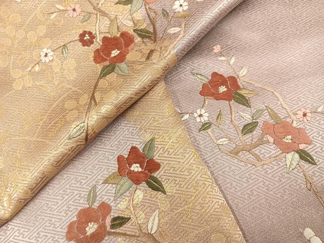 平和屋着物●訪問着 絞り 刺繍 枝椿 金彩 正絹 逸品 AABJ9347ph