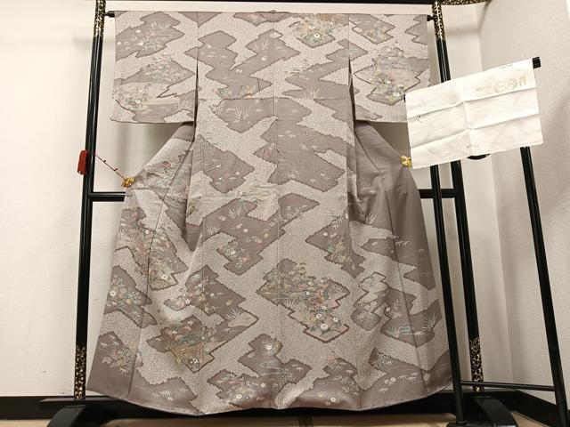 平和屋着物●訪問着 松竹梅風景文 丹後ちりめん 反端付き 正絹 逸品 AABJ9353ph